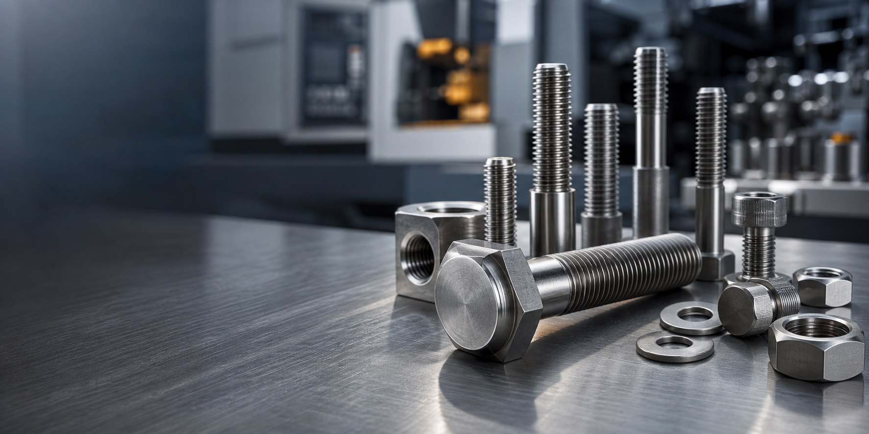 Nickel-alloy fasteners arranged in a precision manufacturing environment